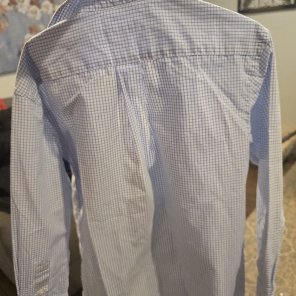 Cat & Jack Boy's Light Blue Gingham Long Sleeve Button Down Shirt Size 6/7 - Picture 3 of 4